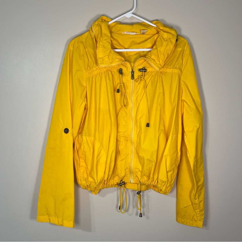Women’s Size L Cropped Derek Heart Vibrant Yellow Rainjacket Windbreaker Hooded
